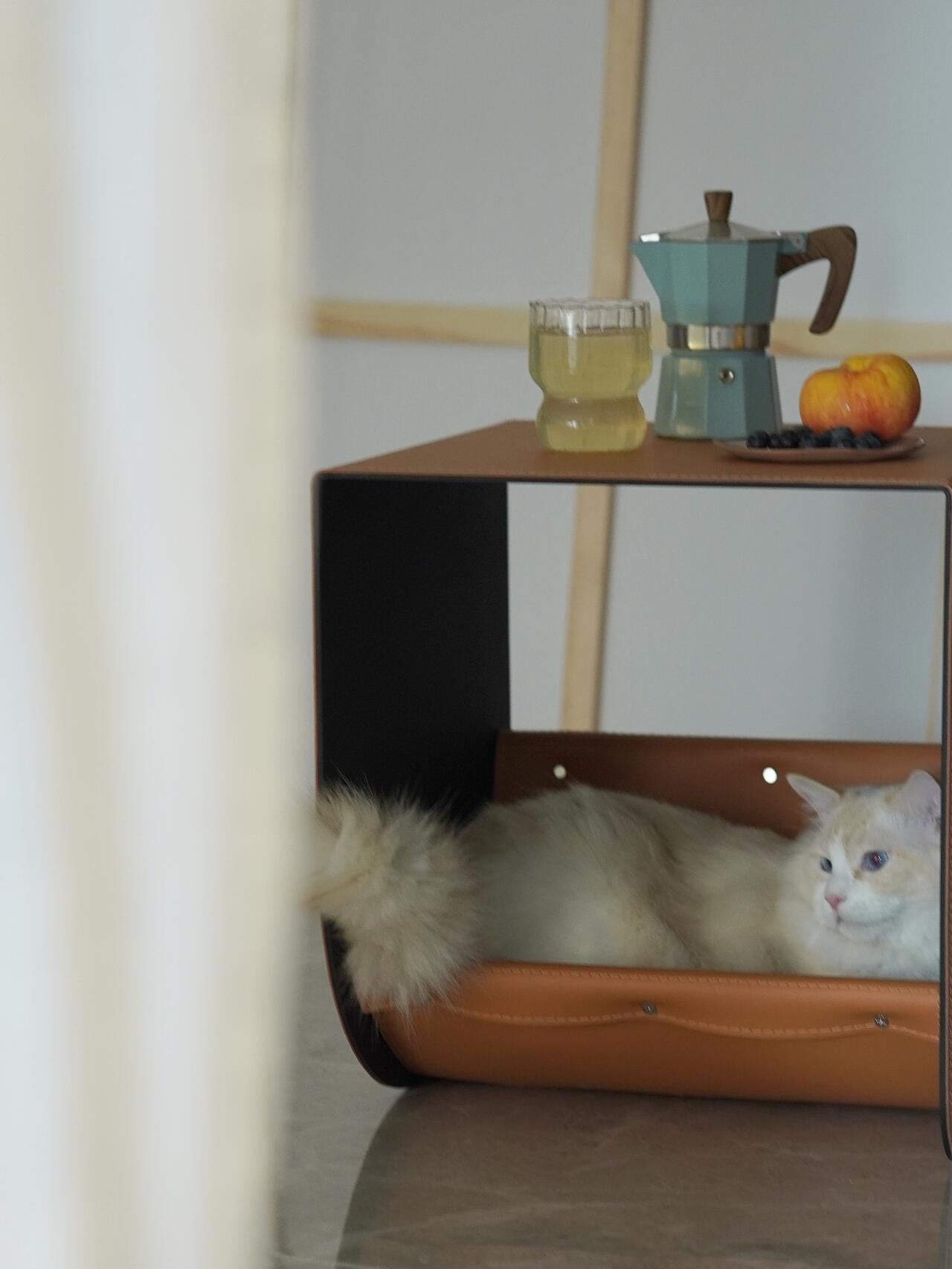 Peekaboo Tea Table With Leather — Orange photo 6